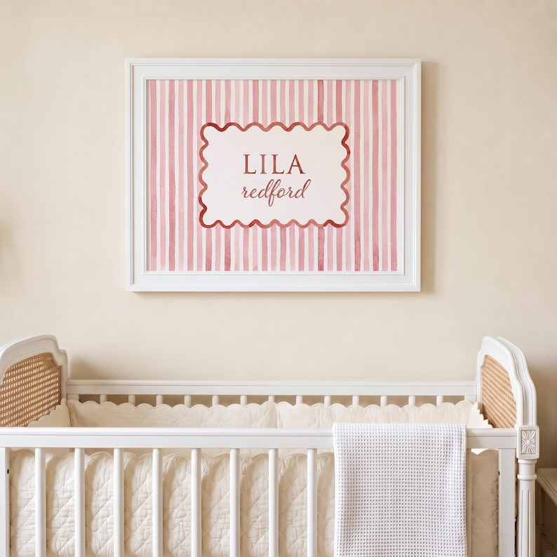 Personalized Name Print for Nursery | Pink Watercolor Name Sign | Girl Nursery Wall Art | Custom Baby Name Print | Digital Download image 2
