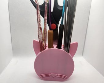 Cat Crochet Hook Holder, Art Supply Desk Organizer