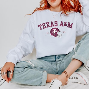 Texas A & M Football Sweatshirt, Komfortfarben Rundhalsausschnitt, Aggies Gameday Bekleidung, College Football, Texas Sweatshirt