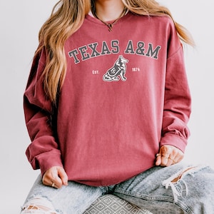 Texas A&M Comfort Colors Crewneck Sweatshirt, Aggies Gameday Apparel, TAMU Aggies Crewneck Sweatshirt, Football Apparel