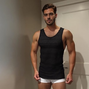 Tank Top für Männer, durch Tanktop Shirt, Herren Bekleidung Slim, Leichtes Fishnet Sheer Mesh Top