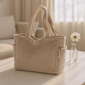 Lässige Cord-Umhängetasche - Einfarbige Handtasche mit großem Fassungsvermögen, Reißverschluss, festem Riemen, leichte tägliche Pendler-Tasche