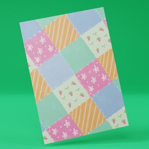 Carte postale patchwork courtepointe - Motif fraises et fleurs Carte de vœux