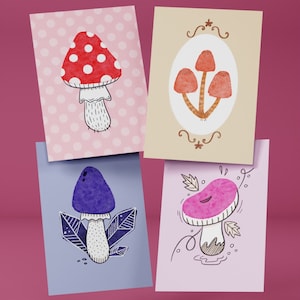 Lot de cartes postales de collection Champignons - Cartes de voeux simples et mignonnes