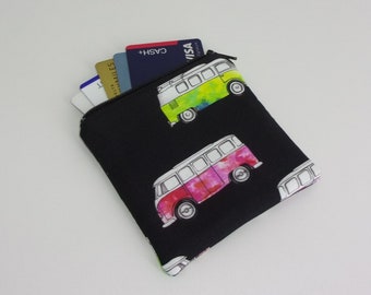 VW Bus - Coin Purse - Gift Card Holder - Card Case - Small Padded Zippered Pouch - Volkswagen Transporter - Camper