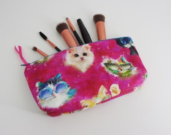 Cats Cosmetic Bag - Makeup Bag - Large Zipper Pouch - Cool Cats - Paw Prints