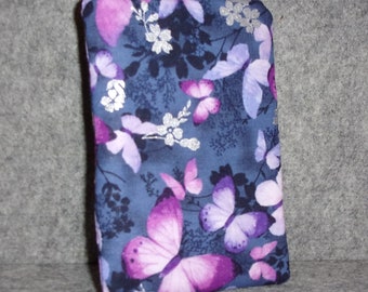 Butterfly Eyeglass or Sunglasses Case - Zipper Top - Padded Zippered Pouch - Purple - Silver - Lavender