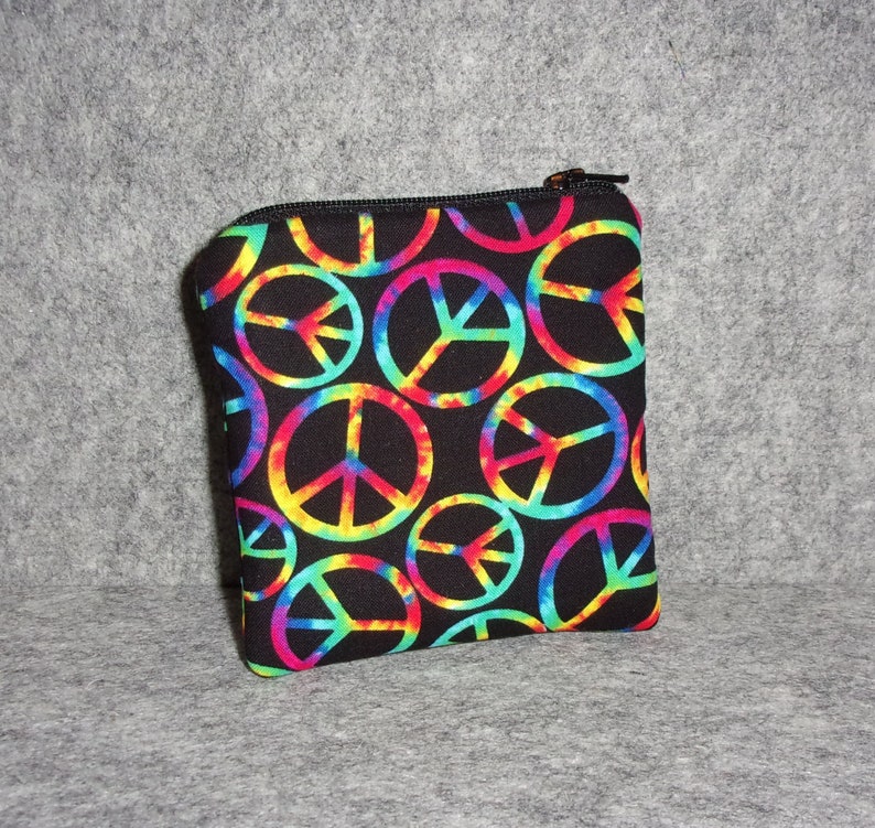 Peace signs Coin Purse Gift Card Holder Card Case Small Padded Zippered Pouch Tie Dye image 3