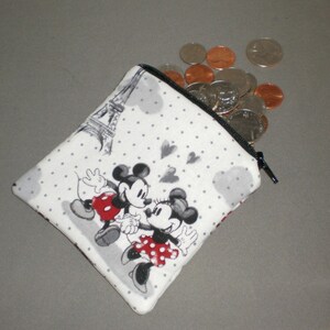 Mickey Mouse Minnie Mouse Coin Purse Gift Card Holder Card Case Small Padded Zippered Pouch Paris Disney image 3