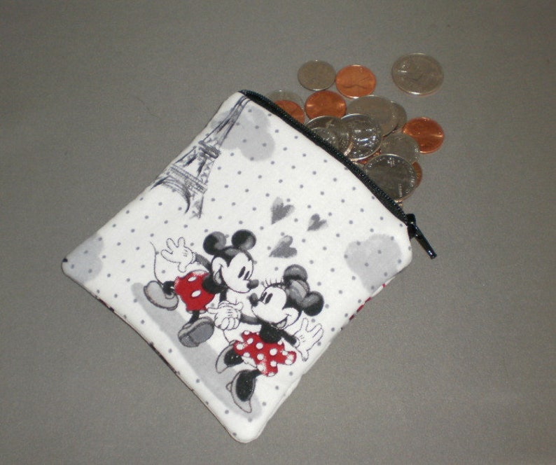 Mickey Mouse Minnie Mouse Coin Purse Gift Card Holder Card Case Small Padded Zippered Pouch Paris Disney image 3