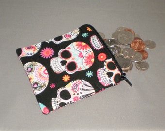 Day of the Dead - Sugar Skulls - Coin Purse - Gift Card Holder - Card Case - Small Padded Zippered Pouch - Dia de los Muertos