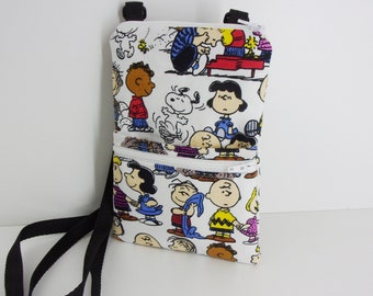 Peanuts Gang Cross-body Bag - Smart Phone Purse - Passport Purse - Charlie Brown - Snoopy - Woodstock - Schroeder - Peppermint Patty