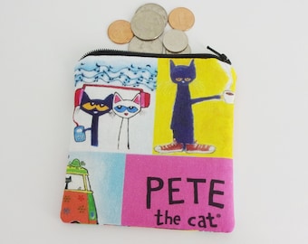 Pete the Cat - Coin Purse - Gift Card Holder - Card Case - Small Padded Zippered Pouch - Mini Wallet