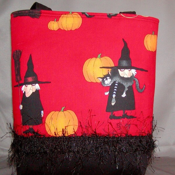 Fabric Tote Bag - Medium Sized Purse - WITCH and her SCAREDY CAT - WITCHY WOMAN