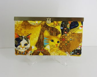 Woman's Wallet - Cats Wallet - DIVA Wallet - Clutch Wallet - Golden Bejeweled Cats