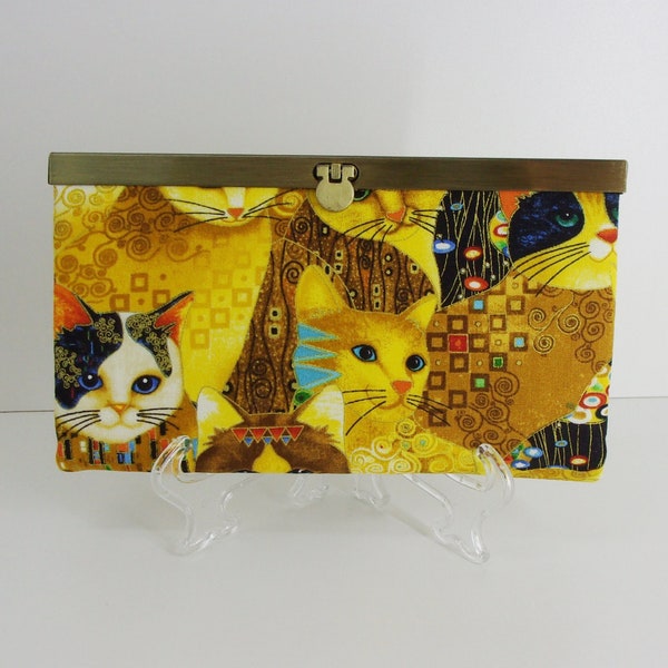 Woman's Wallet - Cats Wallet - DIVA Wallet - Clutch Wallet - Golden Bejeweled Cats