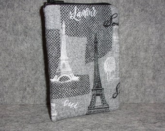 Paris Eyeglass or Sunglasses Case - Zipper Top - Padded Zippered Pouch - Eiffel Tower - Arc de Triomphe