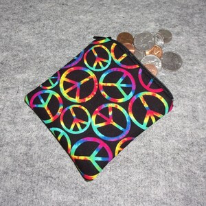 Peace signs Coin Purse Gift Card Holder Card Case Small Padded Zippered Pouch Tie Dye image 2