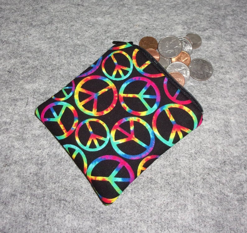 Peace signs Coin Purse Gift Card Holder Card Case Small Padded Zippered Pouch Tie Dye image 2