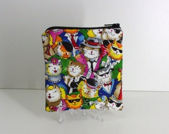 Cats - Coin Purse - Gift Card Holder - Card Case - Small Padded Zippered Pouch - Mini Wallet