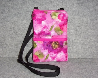 Hot Pink Cross-body Bag - Smart Phone Purse - Passport Purse - Watercolor - Purple