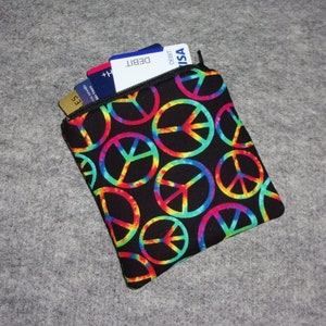 Peace signs Coin Purse Gift Card Holder Card Case Small Padded Zippered Pouch Tie Dye image 1