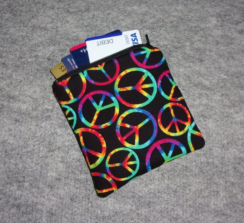 Peace signs Coin Purse Gift Card Holder Card Case Small Padded Zippered Pouch Tie Dye image 1