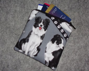 Border Collie Coin Purse - Gift Card Holder - Card Case -Small Padded Zippered Pouch - Mini Wallet - Dogs