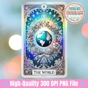 Carta de Tarô do Mundo PNG- Baralho de Tarô Mystic Winter, baralho de tarô holográfico, cartas de tarô inspiradas, download digital instantâneo