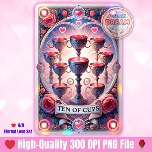 Carta de Tarô Dez de Copas PNG, cartas de tarô inspiradas no estilo dos namorados, baralhos de tarô astrológico, cartas de tarô, download digital instantâneo