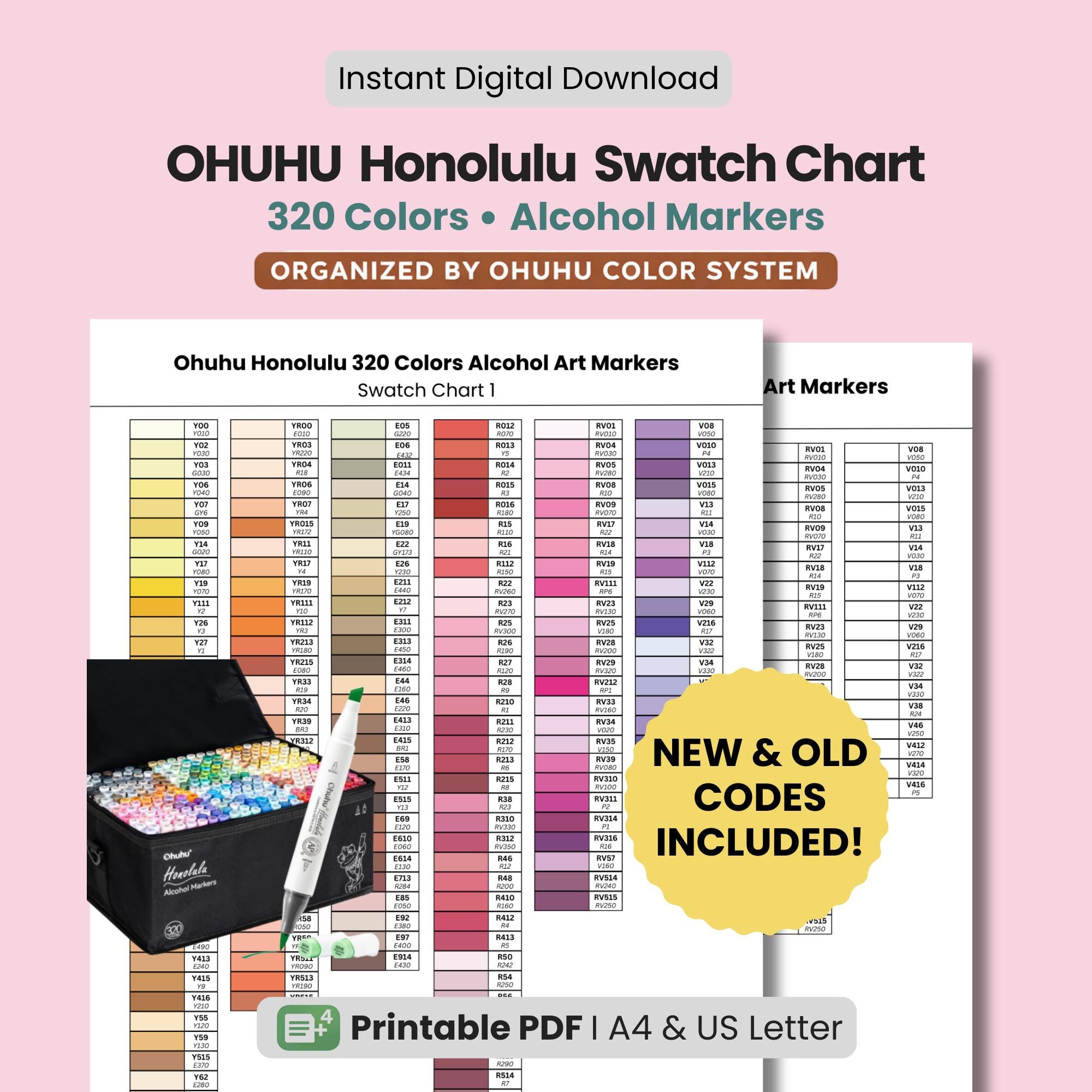 320 Color Chart Ohuhu Honolulu 320 Swatch Chart | New & Old Color Codes | Printable PDF ...