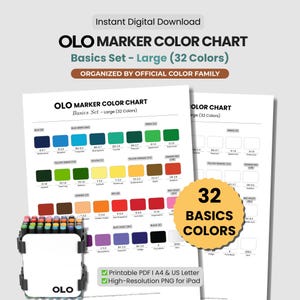 OLO Marker Color Chart Basics Set | 32 Colors, Printable Swatch Sheet (PDF, PNG)