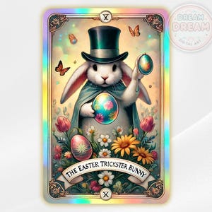 Tarot do Coelhinho da Páscoa - Baralho Holográfico de Páscoa, download digital instantâneo, baralhos de cartas de tarô exclusivos, cartas de tarô inspiradas