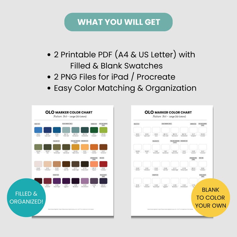 OLO Marker Nature Color Chart | 32 Colors Alcohol Marker Swatch Sheet ...