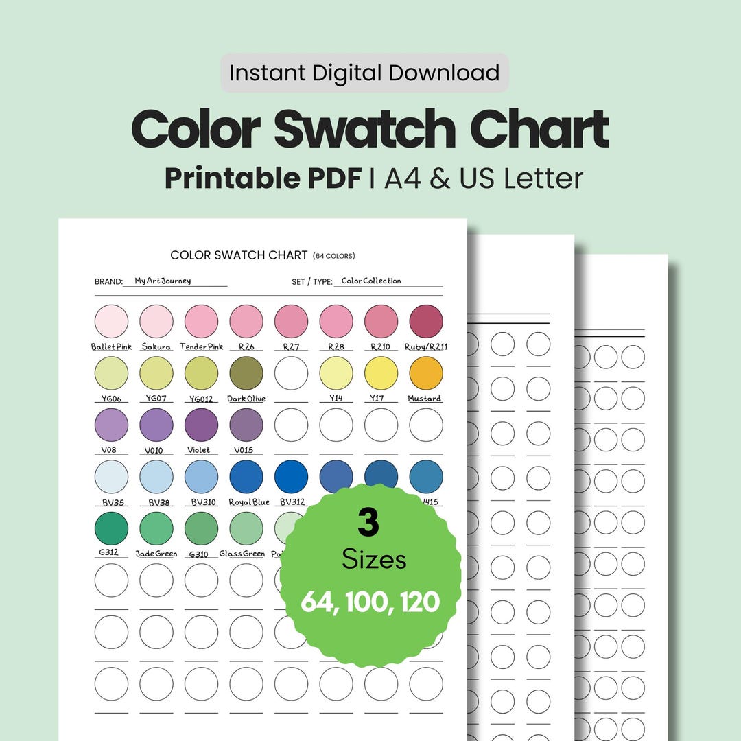 Printable Color Swatch Chart – 3 Sheet Set | Marker Color Test Pages ...