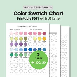 Printable Color Swatch Chart – 3 Sheet Set | Marker Color Test Pages | A4 & US Letter PDF