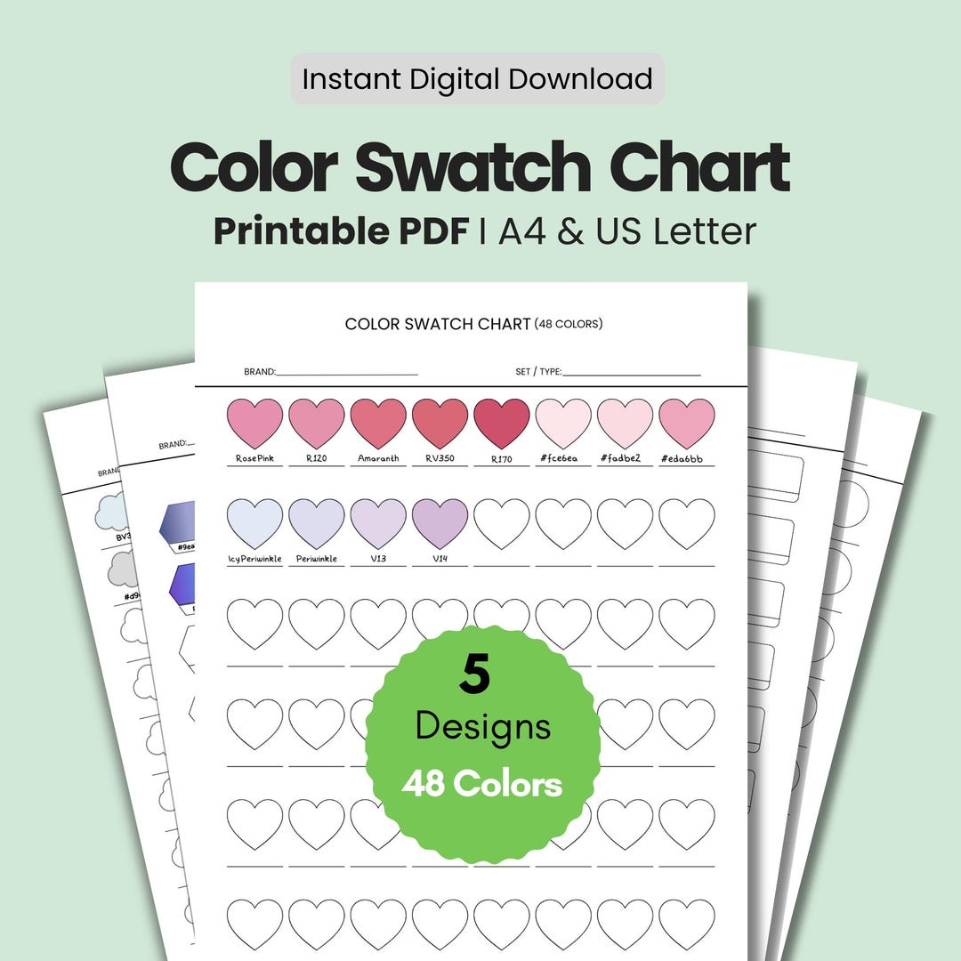 Color Chart 48 Fill In Printable Color Swatch Chart - 48 Colors, 5 Designs (PDF) - Etsy UK