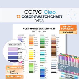 Copic Ciao 72 kleurenstaalkaarten set A (pdf en png)