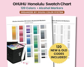Tabla de muestras Ohuhu Honolulu (120 colores, códigos nuevos y antiguos) en PDF