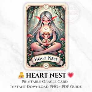 Carte Oracle HEART NEST, message Oracle imprimable, cadeau amour de soi, art fête des mères, décoration nain magique, art mural numérique, fantaisie imprimable