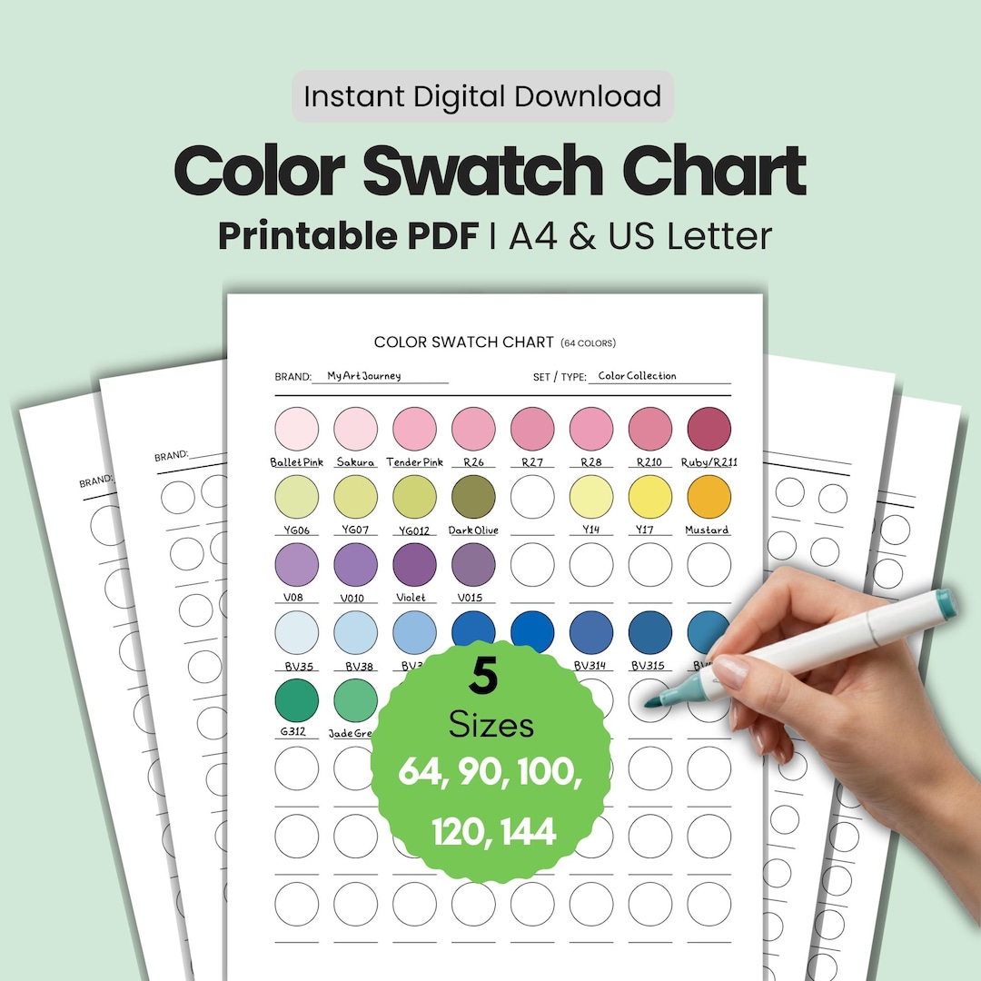 Printable Color Swatch Chart – 5 Sizes, A4 & US Letter (PDF Download ...