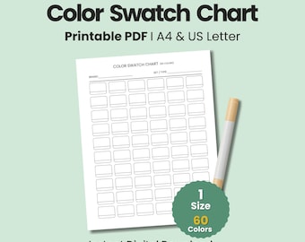 Printable Color Swatch Chart: 60 Colors for Markers, Gel Pens, Alcohol Ink (Digital Download)