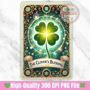 The Clover’s Blessing Tarot PNG, Baralho Holográfico do Dia de São Patrício, download digital instantâneo, decorador irlandês, cartas de tarô inspiradas