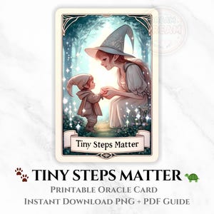 TINY STEPS MATTER Oracle-kaart – afdrukbaar kaartspel voor Momtarot, Phases Moon Artful, Gentle Healing en spiritueel cadeau, geïnspireerde tarotkaarten