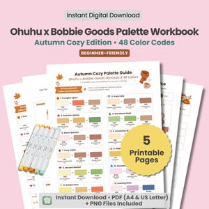 Ohuhu x Bobbie Goods Palette Workbook | Autumn Cozy Marker Blending Guide | Utskrivbara övningssidor