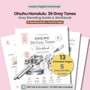 Ohuhu 36 Gray Tones Workbook | Alcohol Marker Blending Guide | Printable PDF & PNG