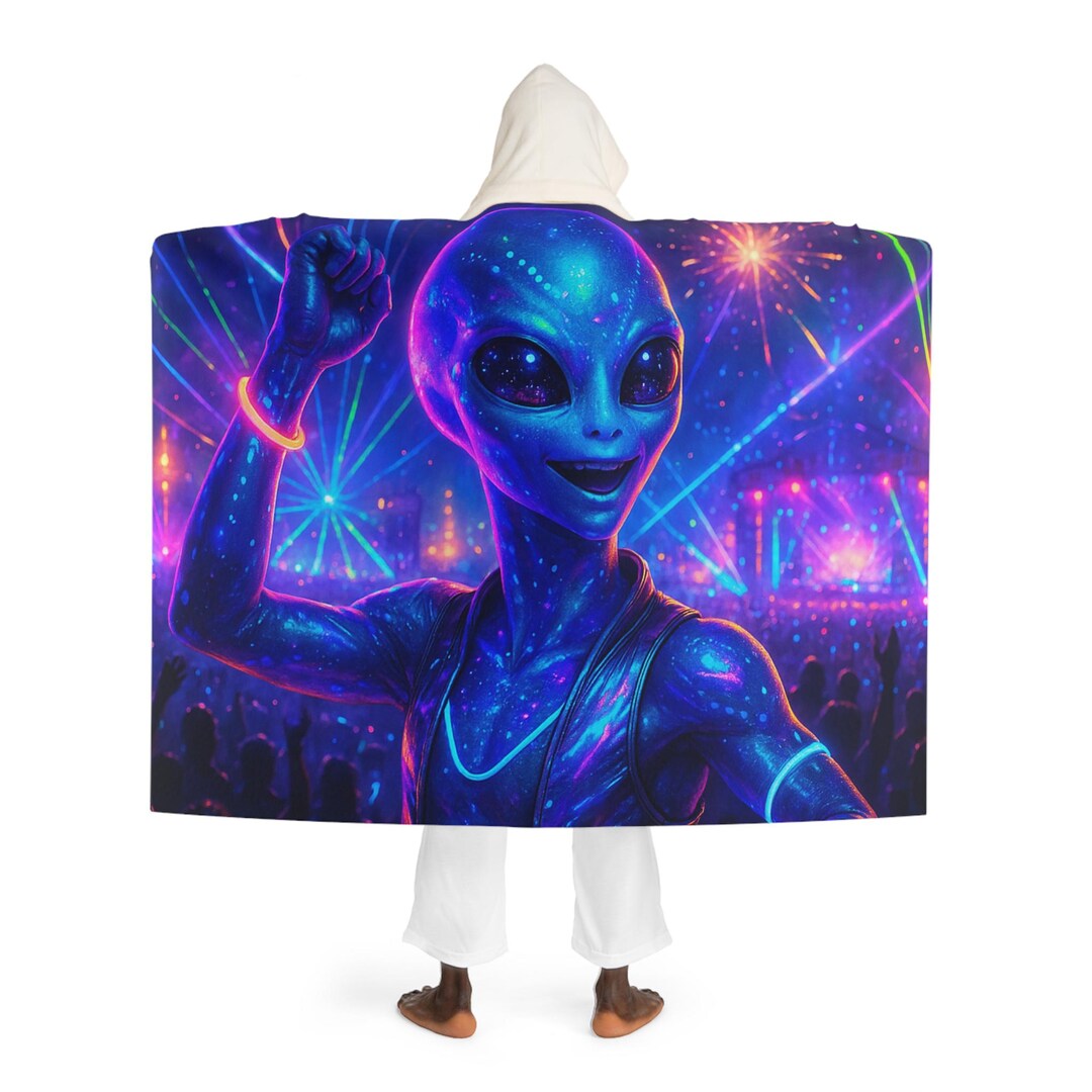 Alien Rave Design Alien Rave Hooded Blanket | Neon Sherpa Fleece Throw - Etsy