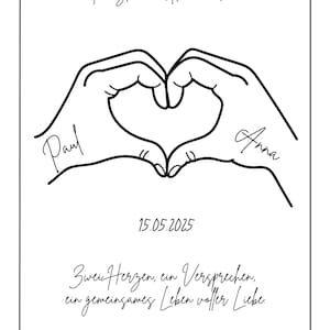 Cadeau de mariage personnalisé avec nom et date ; Photo de mariage main dans la main coeur; Anniversaire Saint-Valentin Anniversaire de mariage