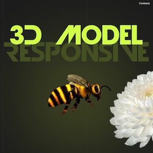 May include: A 3D model of a bee in flight, a white flower, and a green fern frond. The text "3D MODEL RESPONSIVE" is displayed in green letters on a dark background.