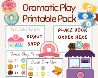 Donut Shop Dramatic Play Pack, Printable Pretend Play | Preschool Educational Resources, Kids Dramatic Play Set | Role Play Digital Download